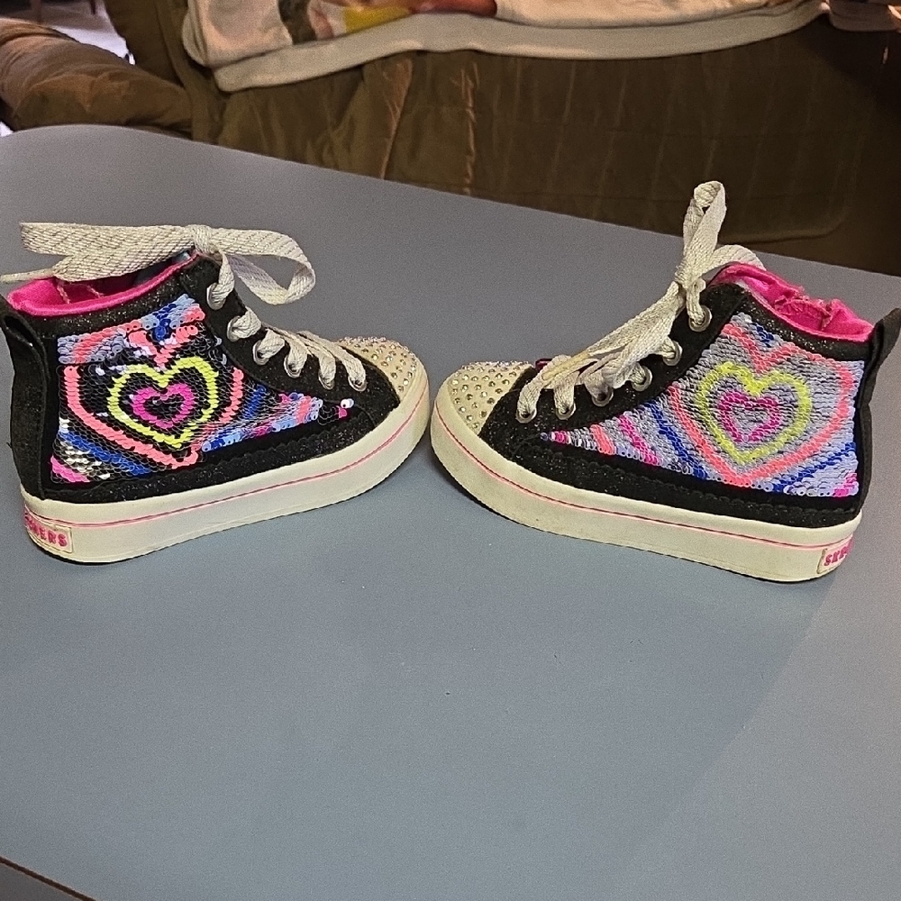Kids Sketcher Flip Kicks High-Top Sneakers with Heart Design